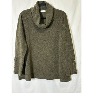 Retrology Women's Waffle Knit Cowl Neck Sweater, Size 1X Button Accent at Cuffs